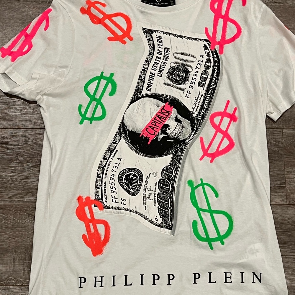 Philipp Plein White and Pink Short Sleeve Tee
